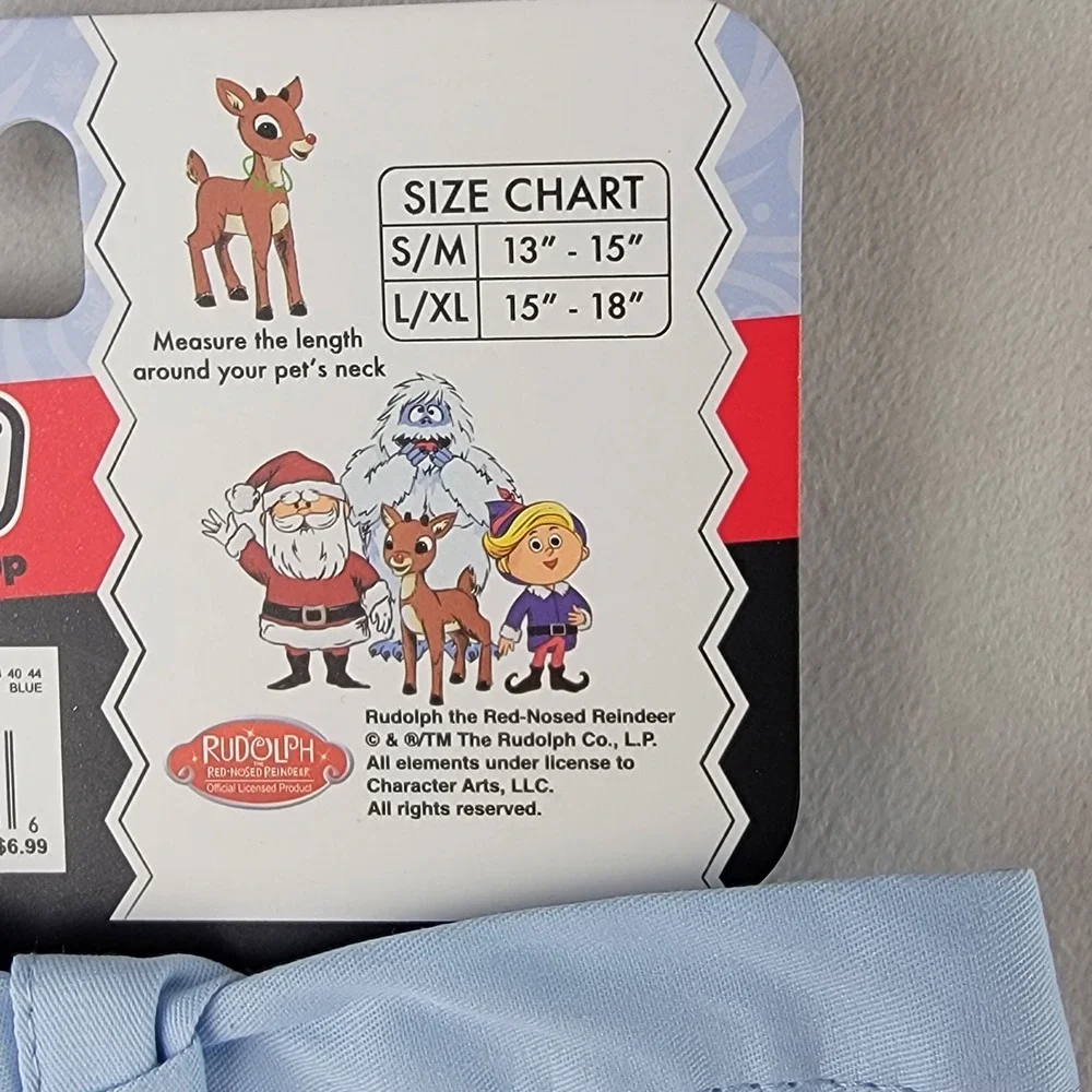 Rudolph Red Nosed Reindeer Pet Dog Cat Bandana Blue Snow What Fun L XL Holiday